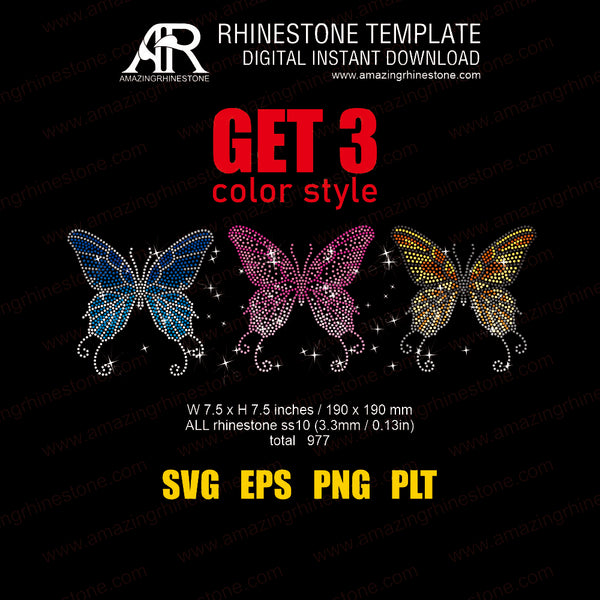 GET 3 style Butterfly rhinestone digital file
