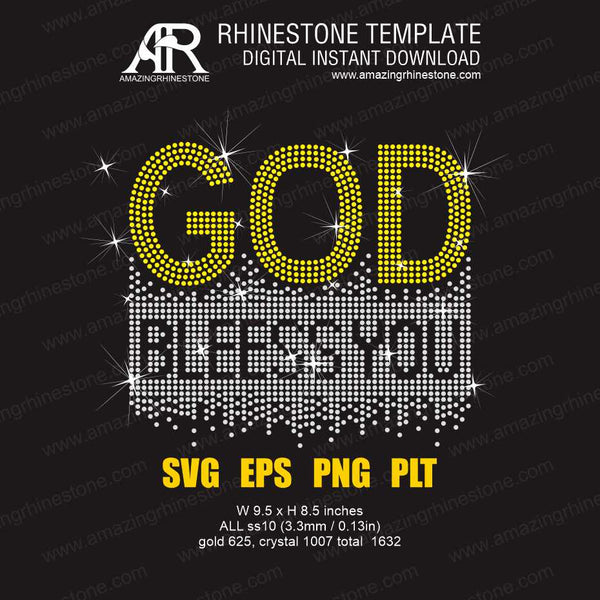 God Blessed You rhinestone template digital download file
