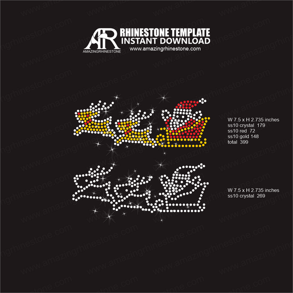 Cute reindeer and Santa clause, Christmas Design Rhinestone Template