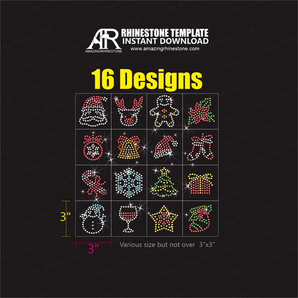 16 Christmas Cute and Small Rhinestone template instant download