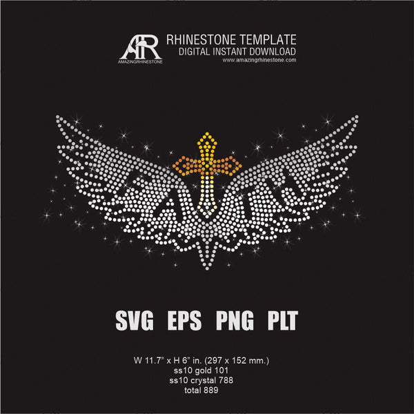 Wings of Faithrhinestone template, digital download cut file svg