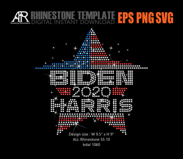 Biden Harris US Star bling  t-shirt rhinestone template instant download, digital file cut svg eps dxf png