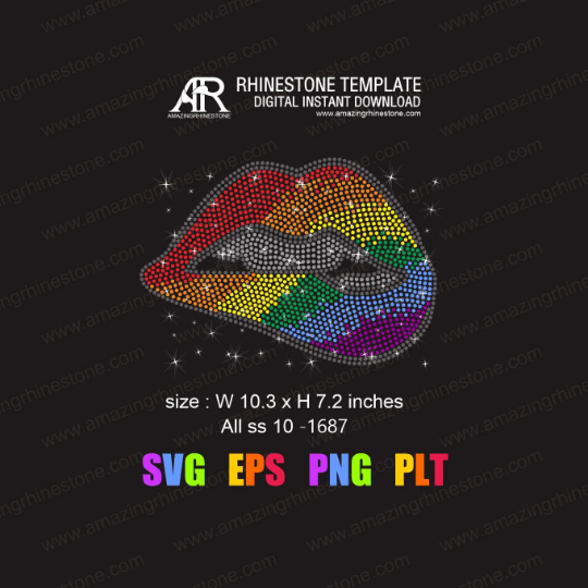 Rainbow Lips Rhinestone template file