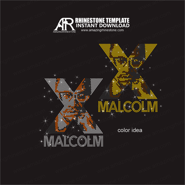 rhinestone template svg, plt, png, eps, Malcolm X Bling design pattern for t-shirt