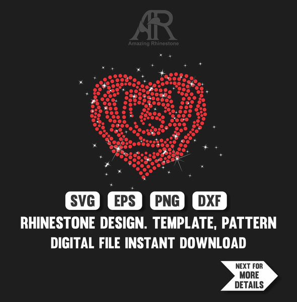Rose Heart Rhinestone digital instant download file svg eps png, Cut file, Dot Art print.